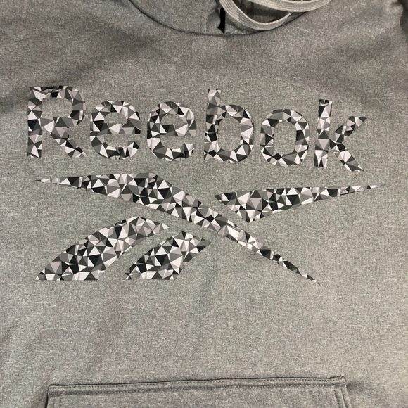 Reebok Hoodie Men Medium Gray Sweater Pullover Graphic Sportswear Logo Spell Out - Picture 5 of 10